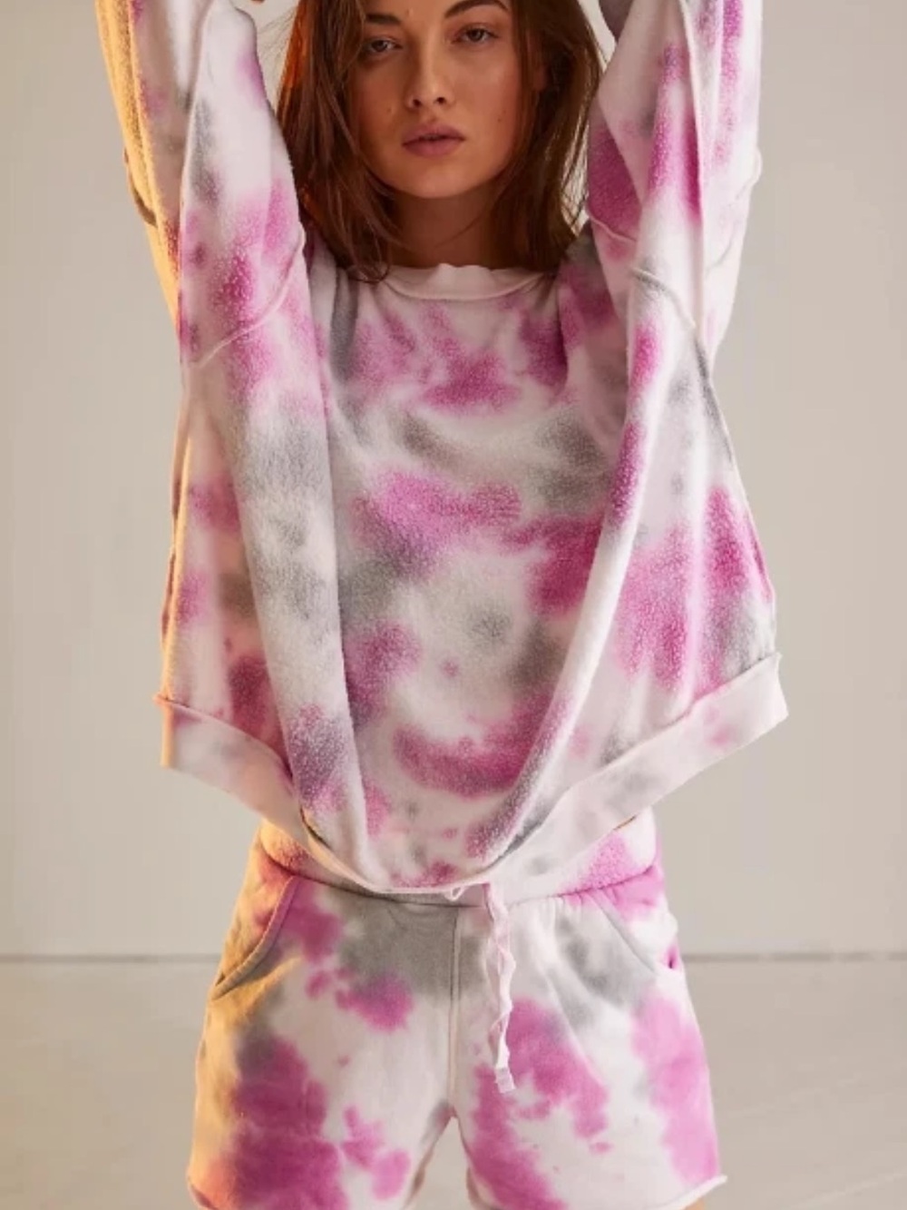 Free People “Kelly” Washed Set Tie Dye Hyacinth/Charcoal